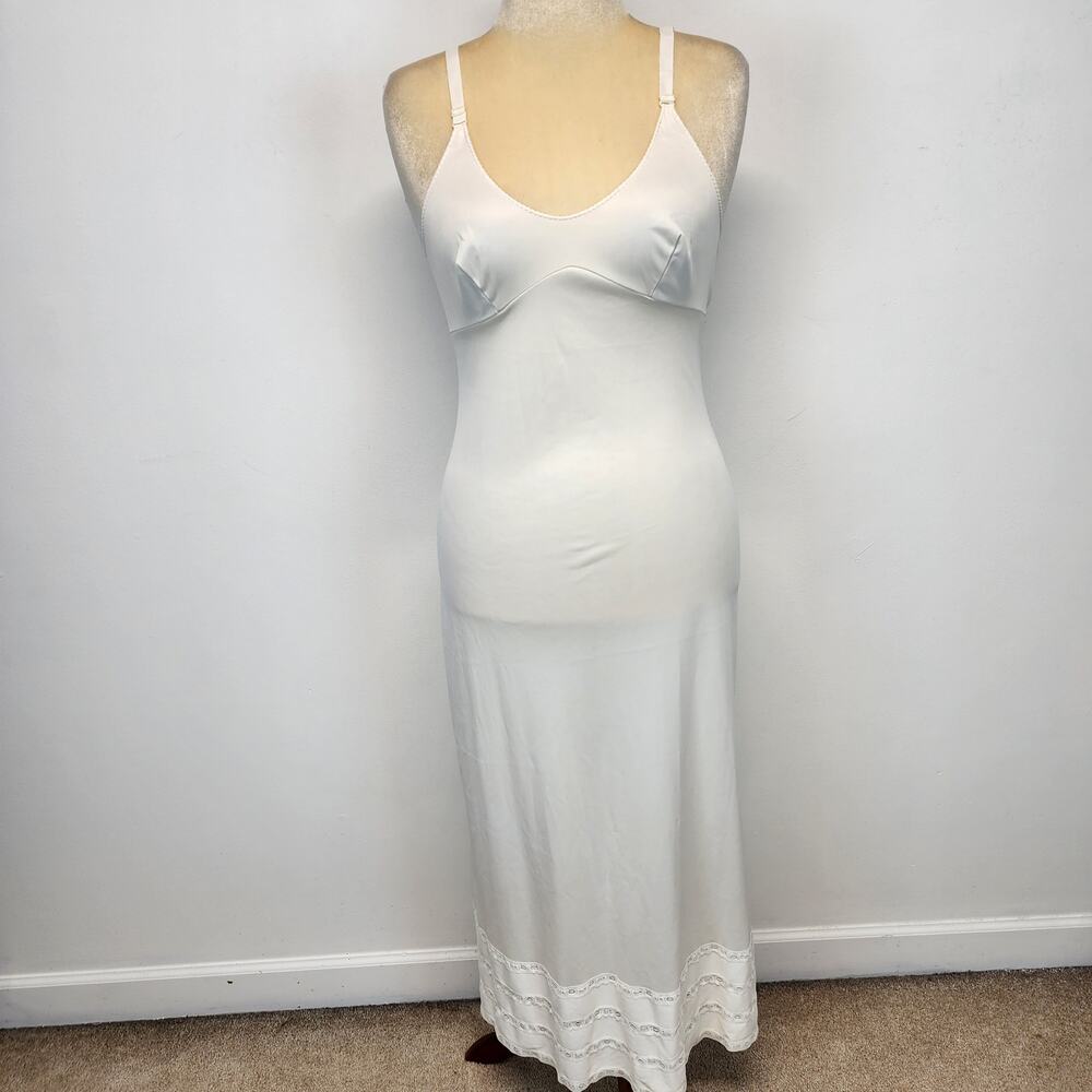 Vintage Sears Maxi Slip Dress Gown Size 36 Ivory Nylon Adjustable Lace Trim - Picture 2 of 14